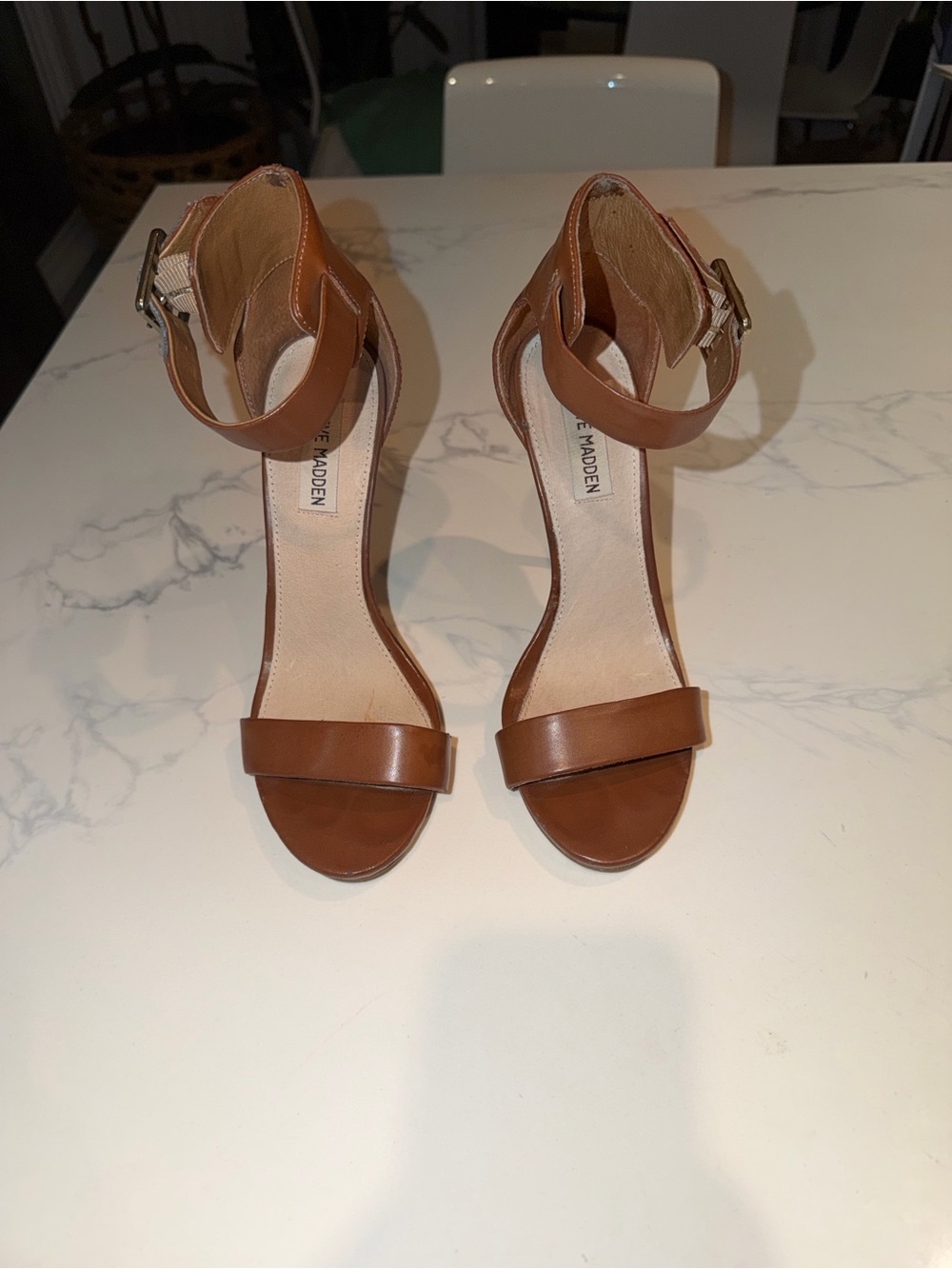 Steve Madden Brown Tan Ankle-Strap Block Heels